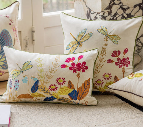Modern Decorative Pillows for Couch, Butterfly Dragonfly Cotton and linen Pillow Cover, Decorative Throw Pillows for Living Room, Decorative Sofa Pillows-Grace Painting Crafts