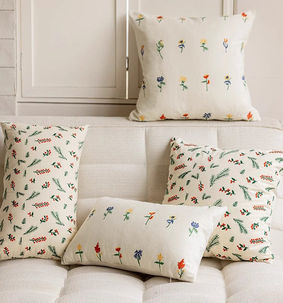 Decorative Pillows for Couch, Farmhouse Decorative Pillows for Sofa, Embroider Flower Cotton Pillow Covers, Spring Flower Decorative Pillows for Bedroom-Grace Painting Crafts