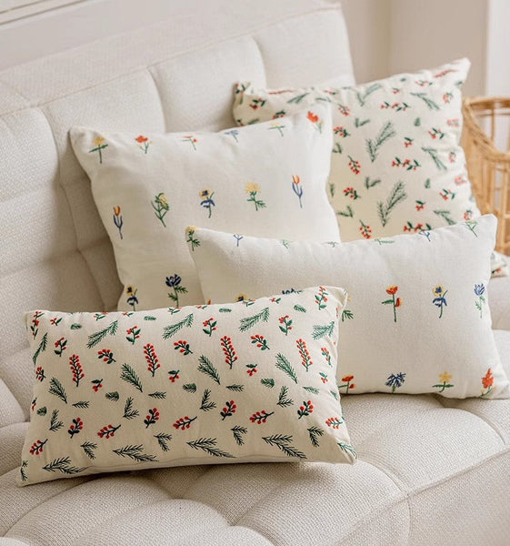 Decorative Pillows for Couch, Farmhouse Decorative Pillows for Sofa, Embroider Flower Cotton Pillow Covers, Spring Flower Decorative Pillows for Bedroom-Grace Painting Crafts