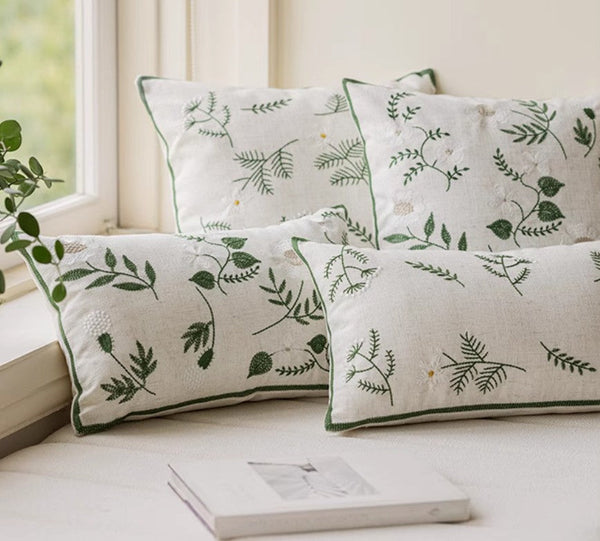 Embroider Flower Cotton Pillow Covers, Decorative Pillows for Sofa, Farmhouse Decorative Pillows for Couch, Spring Flower Decorative Pillows for Bedroom-Grace Painting Crafts
