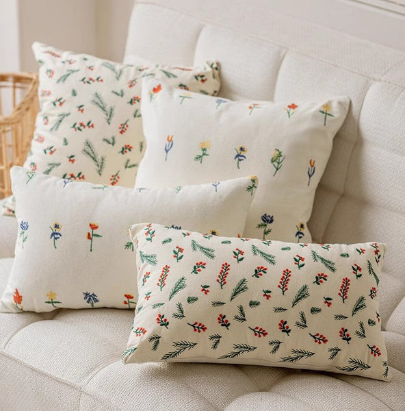 Decorative Pillows for Couch, Farmhouse Decorative Pillows for Sofa, Embroider Flower Cotton Pillow Covers, Spring Flower Decorative Pillows for Bedroom-Grace Painting Crafts
