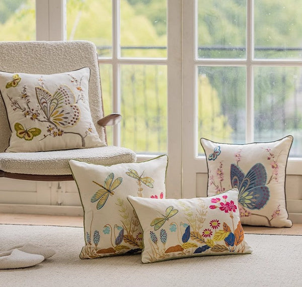 Modern Decorative Pillows for Couch, Butterfly Dragonfly Cotton and linen Pillow Cover, Decorative Throw Pillows for Living Room, Decorative Sofa Pillows-Grace Painting Crafts