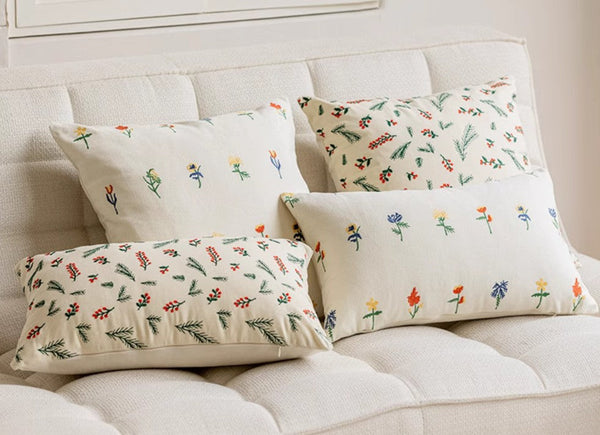 Decorative Pillows for Couch, Farmhouse Decorative Pillows for Sofa, Embroider Flower Cotton Pillow Covers, Spring Flower Decorative Pillows for Bedroom-Grace Painting Crafts