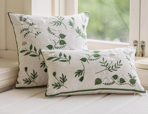 Embroider Flower Cotton Pillow Covers, Decorative Pillows for Sofa, Farmhouse Decorative Pillows for Couch, Spring Flower Decorative Pillows for Bedroom-Grace Painting Crafts