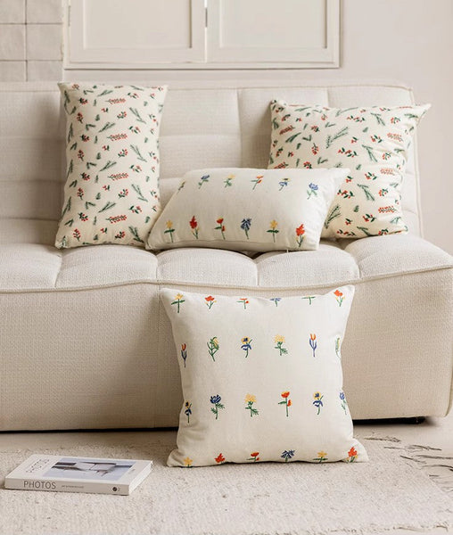 Decorative Pillows for Couch, Farmhouse Decorative Pillows for Sofa, Embroider Flower Cotton Pillow Covers, Spring Flower Decorative Pillows for Bedroom-Grace Painting Crafts