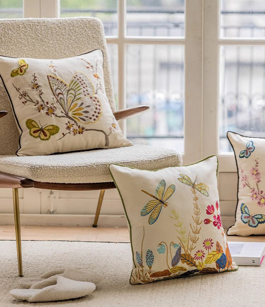Modern Decorative Pillows for Couch, Butterfly Dragonfly Cotton and linen Pillow Cover, Decorative Throw Pillows for Living Room, Decorative Sofa Pillows-Grace Painting Crafts
