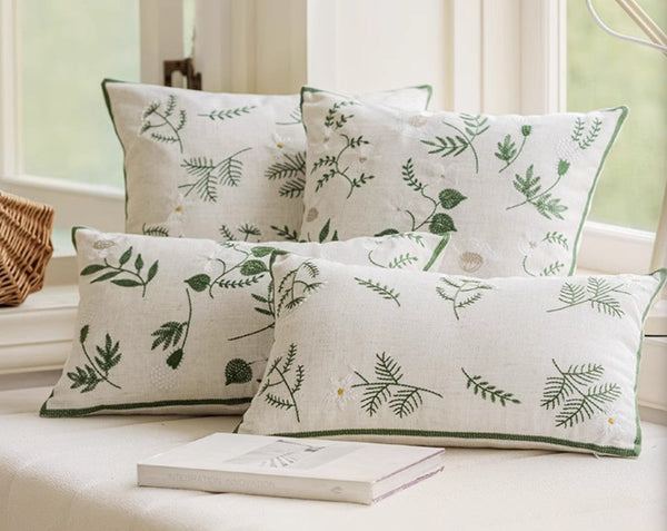 Embroider Flower Cotton Pillow Covers, Decorative Pillows for Sofa, Farmhouse Decorative Pillows for Couch, Spring Flower Decorative Pillows for Bedroom-Grace Painting Crafts