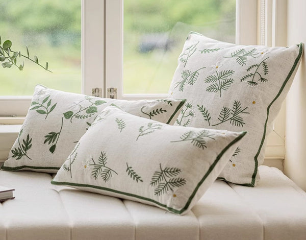 Embroider Flower Cotton Pillow Covers, Decorative Pillows for Sofa, Farmhouse Decorative Pillows for Couch, Spring Flower Decorative Pillows for Bedroom-Grace Painting Crafts