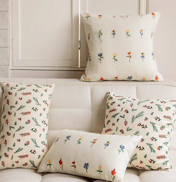 Decorative Pillows for Couch, Farmhouse Decorative Pillows for Sofa, Embroider Flower Cotton Pillow Covers, Spring Flower Decorative Pillows for Bedroom-Grace Painting Crafts