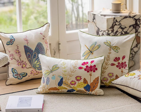 Modern Decorative Pillows for Couch, Butterfly Dragonfly Cotton and linen Pillow Cover, Decorative Throw Pillows for Living Room, Decorative Sofa Pillows-Grace Painting Crafts