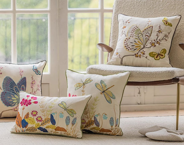 Modern Decorative Pillows for Couch, Butterfly Dragonfly Cotton and linen Pillow Cover, Decorative Throw Pillows for Living Room, Decorative Sofa Pillows-Grace Painting Crafts