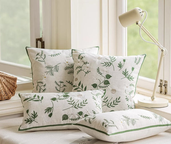 Embroider Flower Cotton Pillow Covers, Decorative Pillows for Sofa, Farmhouse Decorative Pillows for Couch, Spring Flower Decorative Pillows for Bedroom-Grace Painting Crafts