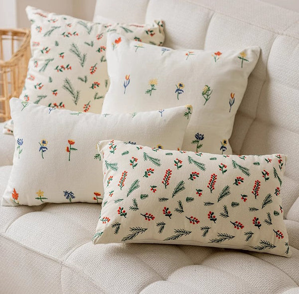Decorative Pillows for Couch, Farmhouse Decorative Pillows for Sofa, Embroider Flower Cotton Pillow Covers, Spring Flower Decorative Pillows for Bedroom-Grace Painting Crafts