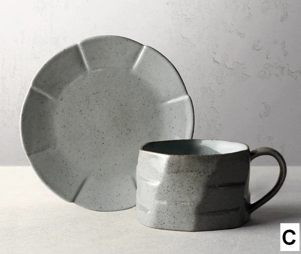 Modern Handmade Pottery Coffee Cup, Creative Ceramic Coffee Cup with Saucer, Unique Tea Cup and Saucer, Tea Cup Set for Afternoon Tea-Grace Painting Crafts