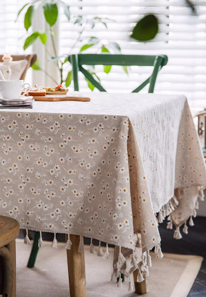 Rustic Flower Pattern Table Covers for Kitchen, Large Rectangle Tablecloth for Dining Room Table, Linen Rectangular Tablecloth for Oval Table, Country Farmhouse Tablecloth-Grace Painting Crafts
