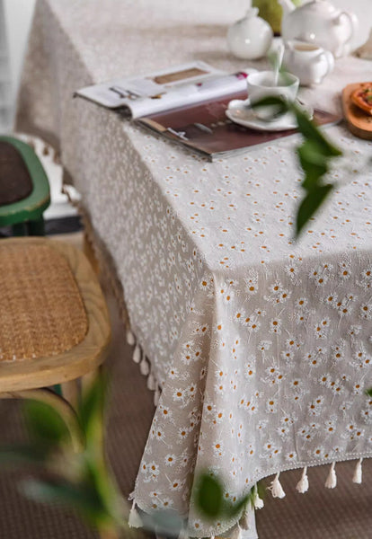 Rustic Flower Pattern Table Covers for Kitchen, Large Rectangle Tablecloth for Dining Room Table, Linen Rectangular Tablecloth for Oval Table, Country Farmhouse Tablecloth-Grace Painting Crafts