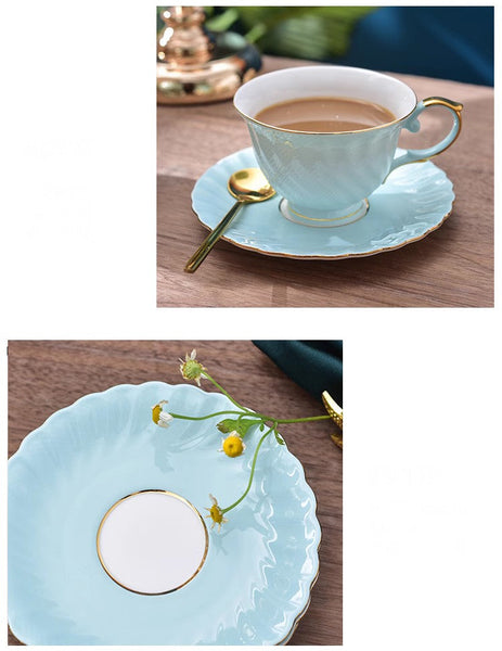 Elegant British Tea Cup and Saucer in Gift Box, Blue Bone China Porcelain Tea Cup Set, Unique British Ceramic Coffee Cups for Afternoon Tea-Grace Painting Crafts