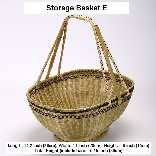 Natural Hand-woven Bamboo Basket, Natural Fruit Basket Kitchen Storage Baskets, Extra Large Picnic Food Basket with Handle, Lovely Bamboo Baskets for Vegetable-Grace Painting Crafts