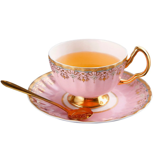 Pink Blue White Porcelain Tea Cup Sucer Set, Unique British Tea Cup and Saucer in Gift Box, Elegant British Ceramic Coffee Cups for Afternoon Tea-Grace Painting Crafts