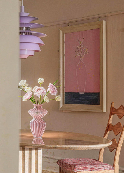 Mid Century Pink Vases for Flowers, Modern Vases for Living Room, Handmade Contemporary Glass Vases, Unique Decorative Glass Vase, Centerpiece Vases on Table-Grace Painting Crafts