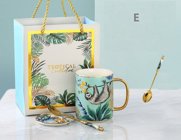 Unique Ceramic Mugs in Gift Box, Creative Porcelain Cups, Large Capacity Jungle Animal Porcelain Mugs, Large Ceramic Mugs for Office-Grace Painting Crafts