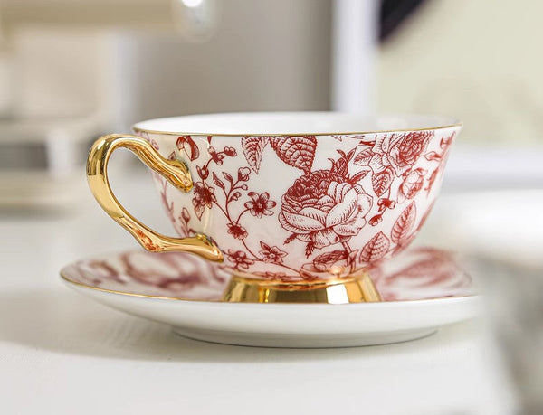 Creative Bone China Porcelain Tea Cup Set, Beautiful British Tea Cups, Elegant Flower Ceramic Cups, Unique Royal Coffee Cup and Saucer-Grace Painting Crafts