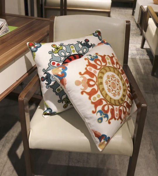 Decorative Throw Pillows for Couch, Embroider Flower Cotton Pillow Covers, Cotton Flower Decorative Pillows, Farmhouse Decorative Sofa Pillows-Grace Painting Crafts