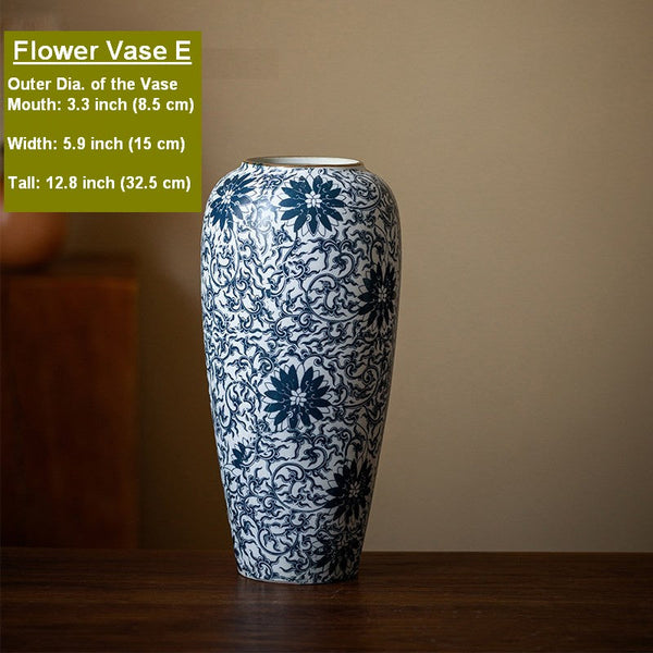 Vintage Bouquet Flower Vases, Centerpiece on Dining Table, Large Blue Flower Vase on Table, Handmade Porcelain Flower Vases Urn, Water Holding Flower Vases-Grace Painting Crafts