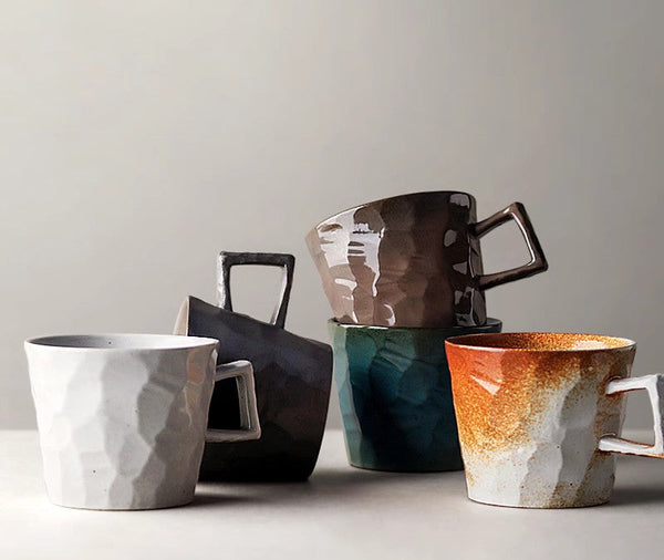 Large Capacity Coffee Cups, Modern Handmade Pottery Coffee Cup, Large Unique Tea Cup, Creative Brown White Black Blue Ceramic Coffee Mugs-Grace Painting Crafts