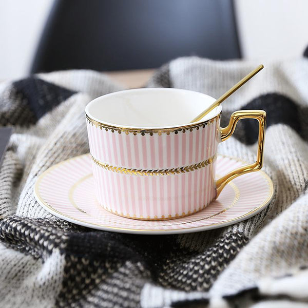 British Tea Cups, Elegant Porcelain Coffee Cups, Latte Coffee Cups with Gold Trim and Gift Box, Tea Cups and Saucers-Grace Painting Crafts