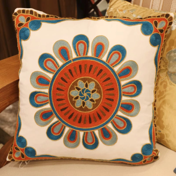 Decorative Throw Pillows for Couch, Embroider Flower Cotton Pillow Covers, Cotton Flower Decorative Pillows, Farmhouse Decorative Sofa Pillows-Grace Painting Crafts