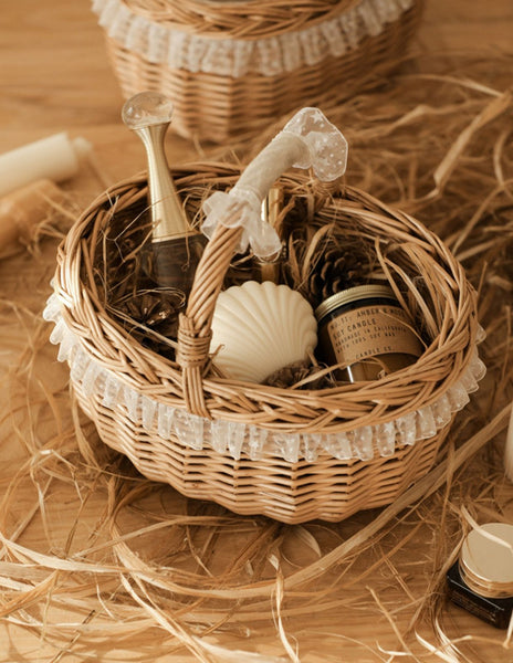 Storage Basket for Kitchen, Picnic Storage Basket with Handle, Hand-woven Wicker Storage Basket, Natural Fruit Basket, Willow Weaving Baskets for Shelves-Grace Painting Crafts