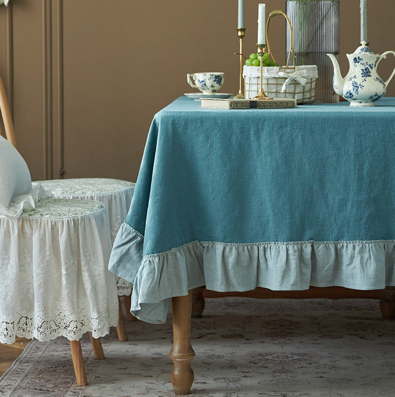 Extra Large Rectangle Tablecloth for Dining Room Table, Blue Modern Long Table Cover, Ramie Tablecloth for Home Decoration, Square Tablecloth for Round Table-Grace Painting Crafts