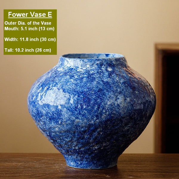 Handmade Water Holding Flower Vases, Centerpiece on Dining Table, Blue Pottery Bud Vases, Large Flower Vases on Table, Modern Pottery Flower Vases-Grace Painting Crafts