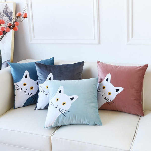 Modern Decorative Throw Pillows, Lovely Cat Pillow Covers for Kid's Room, Modern Sofa Decorative Pillows, Cat Decorative Throw Pillows for Couch-Grace Painting Crafts