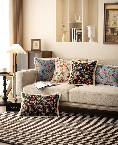 Decorative Sofa Pillows for Couch, Tulip Flower Pillow Covers, Large Flower Decorative Pillows for Bedroom, Farmhouse Decorative Pillows-Grace Painting Crafts