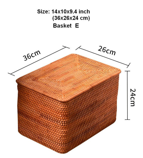 Woven Rattan Baskets, Rectangular Basket with Lid, Rectangular Storage Baskets, Storage Basket for Bedroom, Kitchen Storage Baskets-Grace Painting Crafts