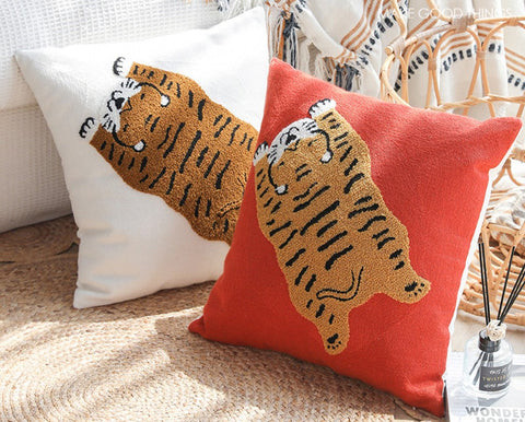 Lovely Tiger Decorative Pillows for Children's Room, Contemporary Modern Sofa Pillow Covers, Square Modern Throw Pillows for Couch, Decorative Pillows for Bedroom-Grace Painting Crafts