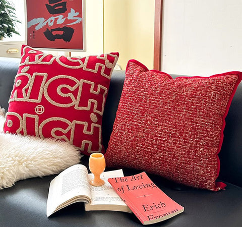 Modern Decorative Pillows for Interior Design, Contemporary Modern Sofa Pillow Covers, Red Square Modern Throw Pillows for Couch-Grace Painting Crafts