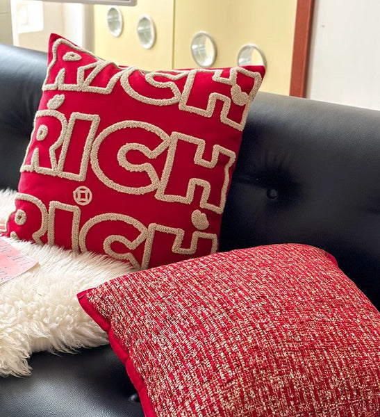 Modern Decorative Pillows for Interior Design, Contemporary Modern Sofa Pillow Covers, Red Square Modern Throw Pillows for Couch-Grace Painting Crafts