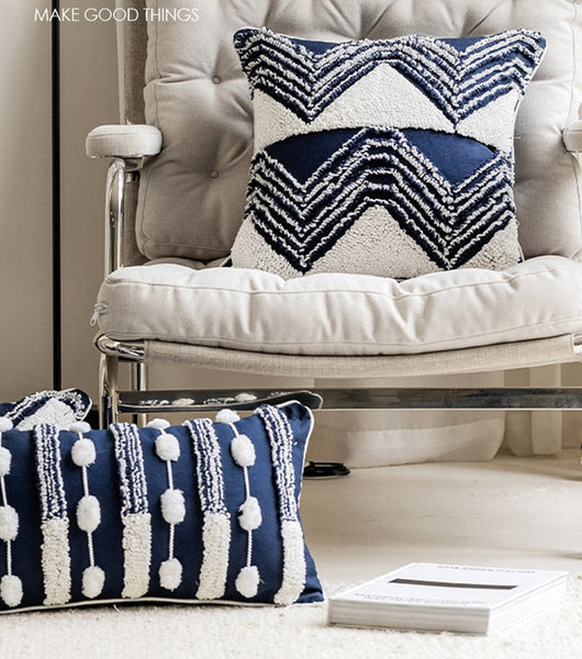 Modern Decorative Pillows for Bedroom, Decorative Pillow Covers, Blue Square Modern Decorative Pillows for Couch, Contemporary Modern Sofa Pillows-Grace Painting Crafts