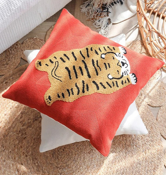Contemporary Modern Sofa Pillow Covers, Square Modern Throw Pillows for Couch, Lovely Tiger Decorative Pillows for Children's Room, Decorative Pillows for Bedroom-Grace Painting Crafts