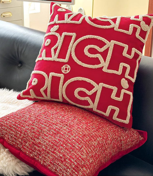 Modern Decorative Pillows for Interior Design, Contemporary Modern Sofa Pillow Covers, Red Square Modern Throw Pillows for Couch-Grace Painting Crafts
