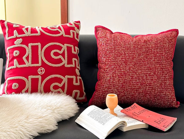 Modern Decorative Pillows for Interior Design, Contemporary Modern Sofa Pillow Covers, Red Square Modern Throw Pillows for Couch-Grace Painting Crafts