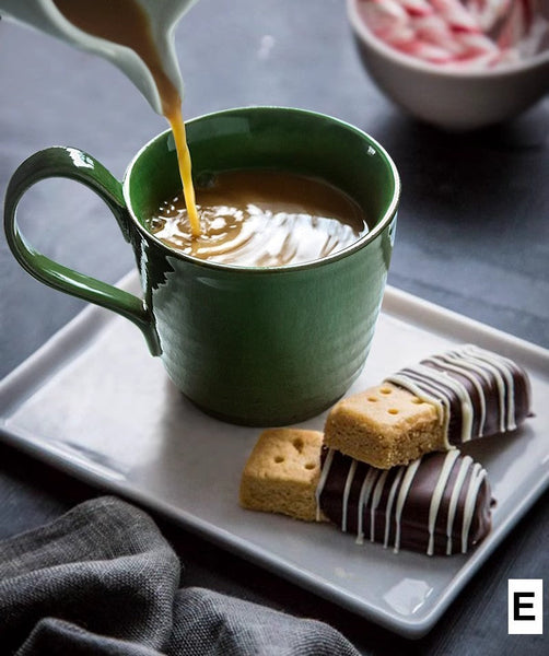 Large Modern Handmade Pottery Coffee Cup, Creative Brown Green Blue Ceramic Coffee Mugs, Large Unique Tea Cup, Large Capacity Coffee Cups-Grace Painting Crafts