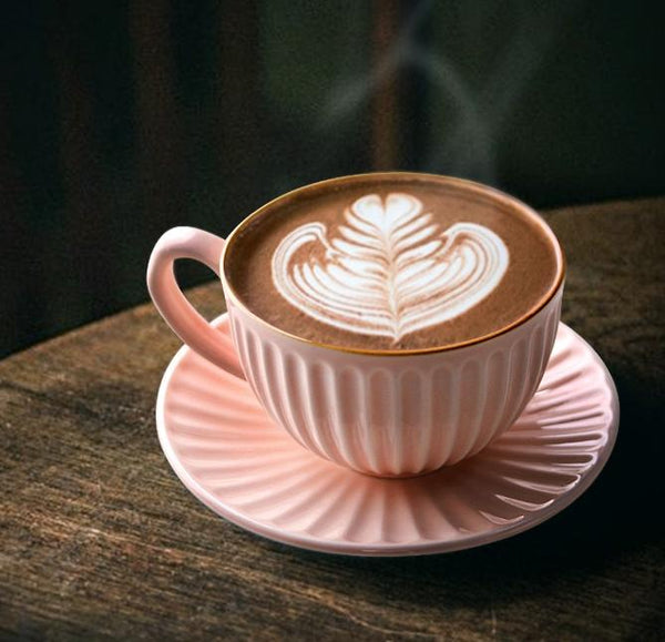 Pink Pottery Coffee Cups, Cappuccino Coffee Mug, Latte Coffee Cup, White Tea Cup, Ceramic Coffee Cup, Coffee Cup and Saucer Set-Grace Painting Crafts