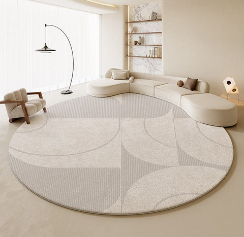 Contemporary Round Rugs, Circular Gray Rugs under Dining Room Table, Geometric Modern Rug Ideas for Living Room, Bedroom Modern Round Rugs-Grace Painting Crafts