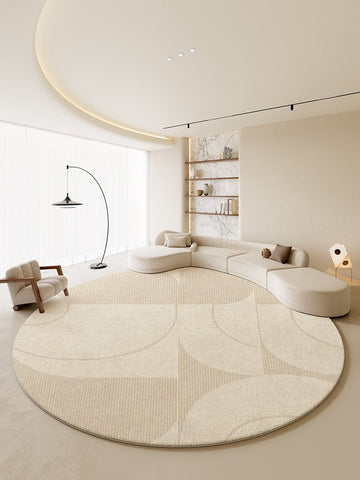 Modern Rugs under Coffee Table, Abstract Modern Round Rugs for Bedroom, Geometric Circular Rugs for Dining Room, Cream Color Contemporary Modern Rugs-Grace Painting Crafts