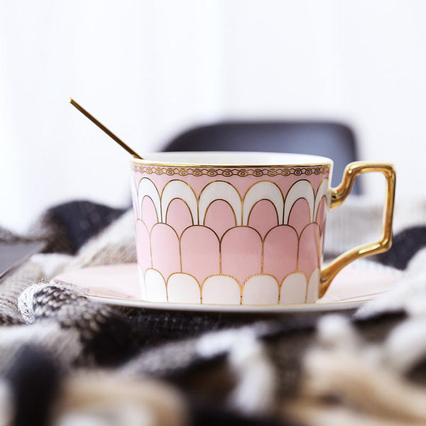 British Tea Cups, Elegant Porcelain Coffee Cups, Latte Coffee Cups with Gold Trim and Gift Box, Tea Cups and Saucers-Grace Painting Crafts