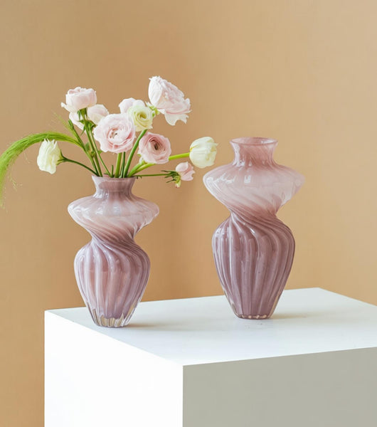 Mid Century Pink Vases for Flowers, Modern Vases for Living Room, Handmade Contemporary Glass Vases, Unique Decorative Glass Vase, Centerpiece Vases on Table-Grace Painting Crafts